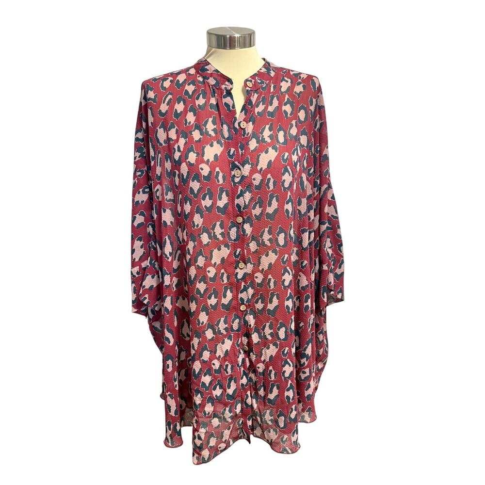 Free People Intimately Leopard Print Top Sleep Oversized Flowy Size L Boho